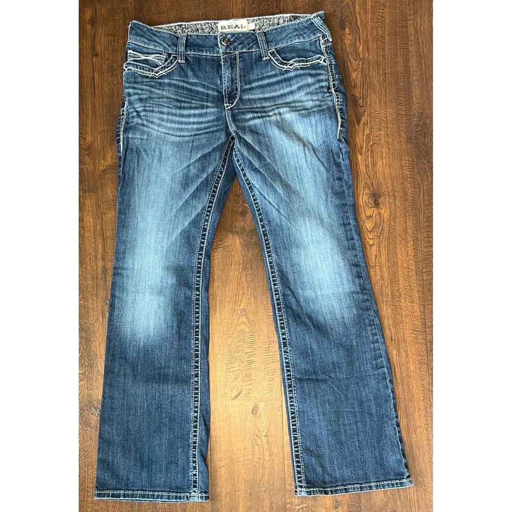 Ariat REAL Denim Women 33R Medium Wash Mid Rise Bootcut Jeans Contrast Stitch
